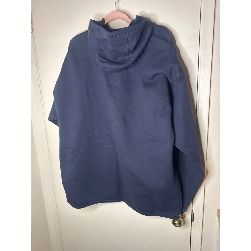 Vintage 90s Hanes Heavyweight Blank Hoodie Navy Blue XL Deadstock Y2K